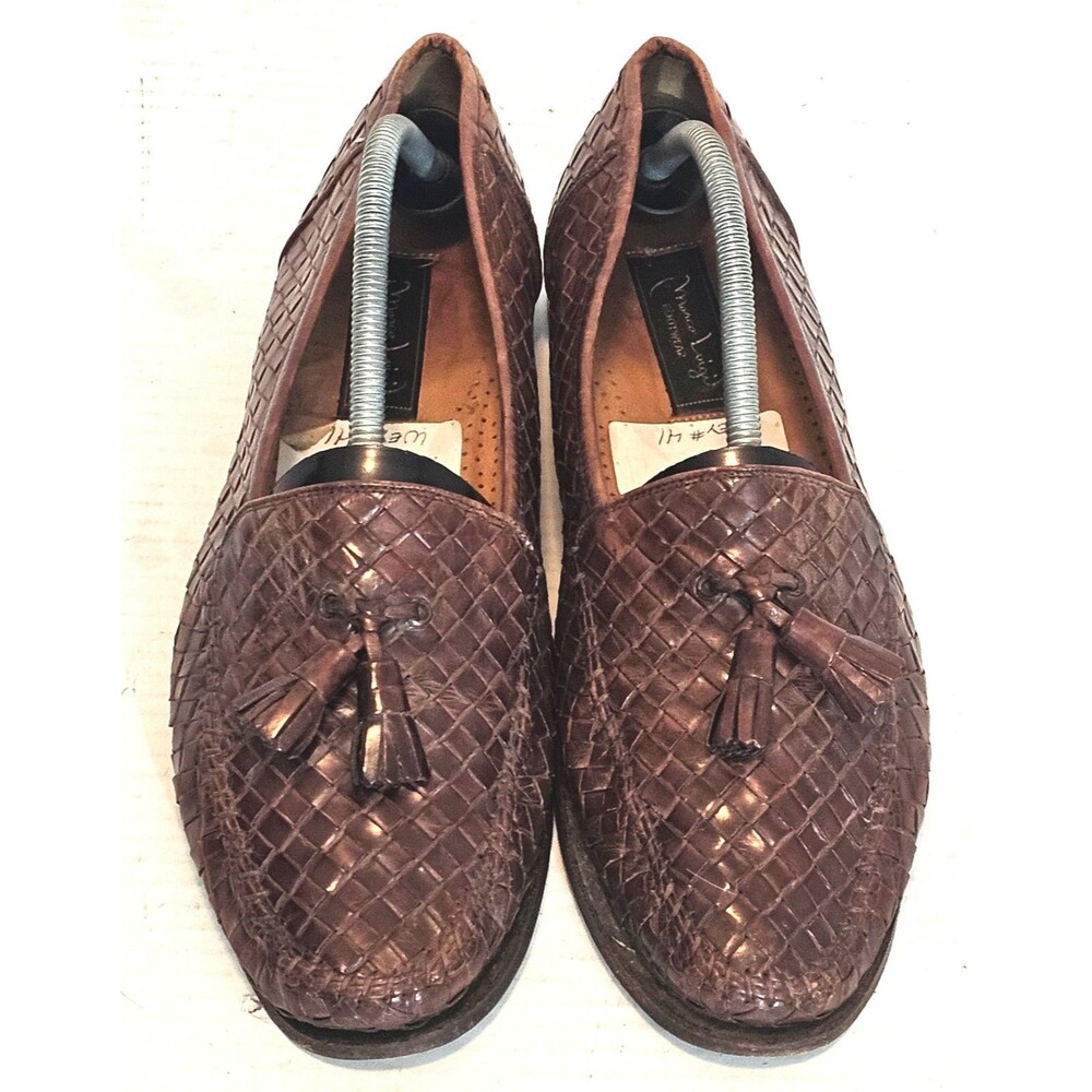 Marco Luigi Footwear Men's Slip On Brown Woven Leather Tassel Loafers Size: 10 M